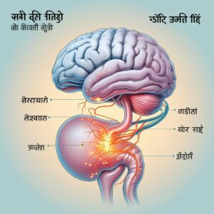 An-illustration-of-a-human-brain-connected-to-stomach-via-nerves-symbolizing-the-Gut-Brain-Axis-with-Hindi-title-text-overlay-–-