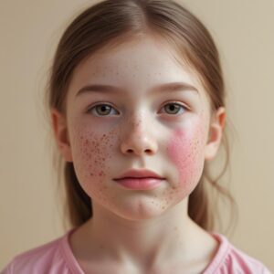 Close-up-of-an-girl-with-acne-and-mild-eczema-on-face-and-neck.-Background-soft-and-neutral.-Dermatology-focused-clean-