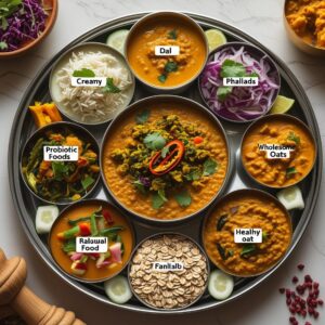 indian-daily-meal-plate-with-probiotic-foods-fiber-rich-items-like-oats-dal-veggies-labeled-in-healthy-balanced-thali-top-