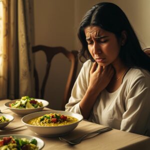 person-clutching-stomach-after-meal-looking-in-pain.-Dishes-on-the-table-are-light-khichdi-salad-but-still-uncomfortable.-Dining-setup.-1.jpg
