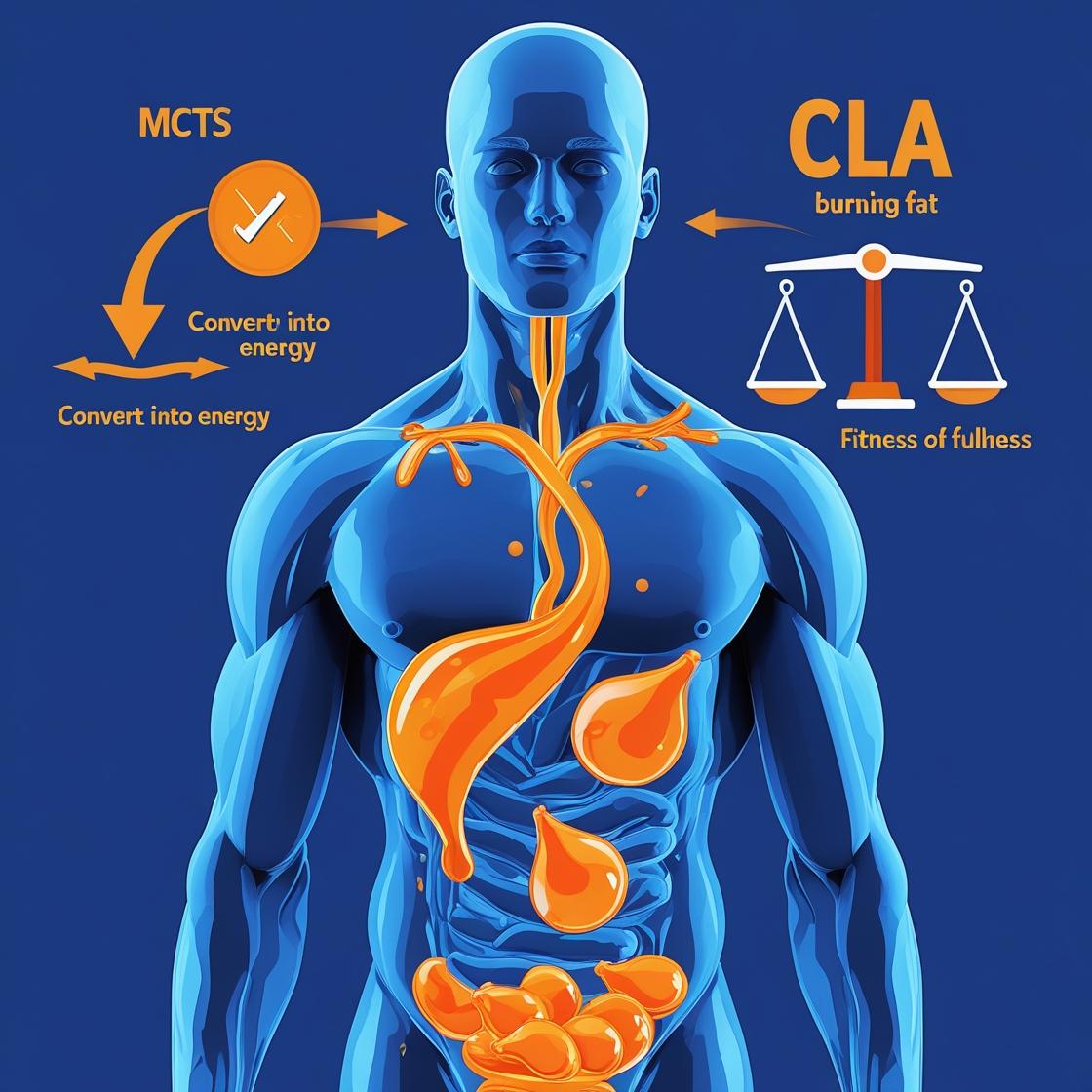 मानव-शरीर-का-ग्राफिक-जिसमें-MCTs-एनर्जी-में-बदलते-हुए-CLA-फैट-बर्न-करते-हुए-और-पेट-भरा-होने-का-सिम्बल