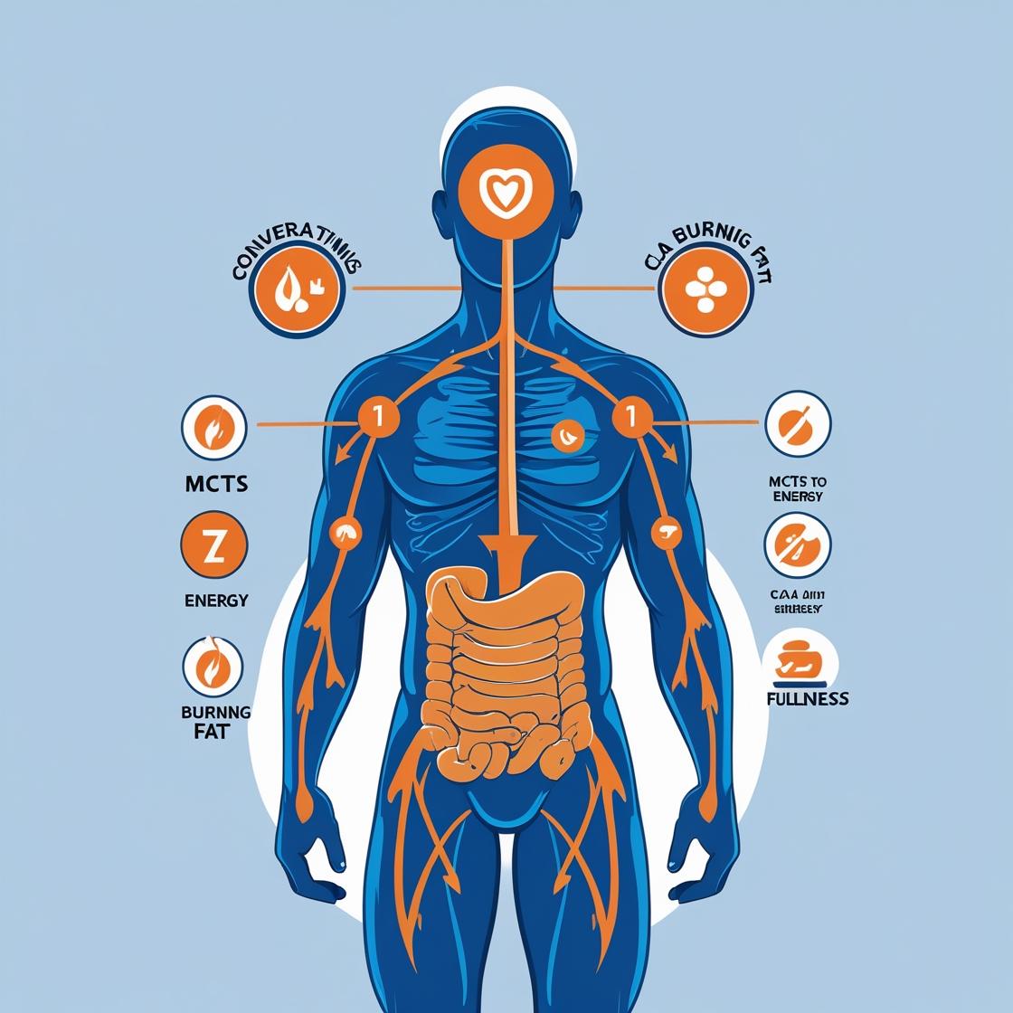 मानव-शरीर-का-ग्राफिक-जिसमें-MCTs-एनर्जी-में-बदलते-हुए-CLA-फैट-बर्न-करते-हुए-और-पेट-भरा-होने-का-सिम्ब